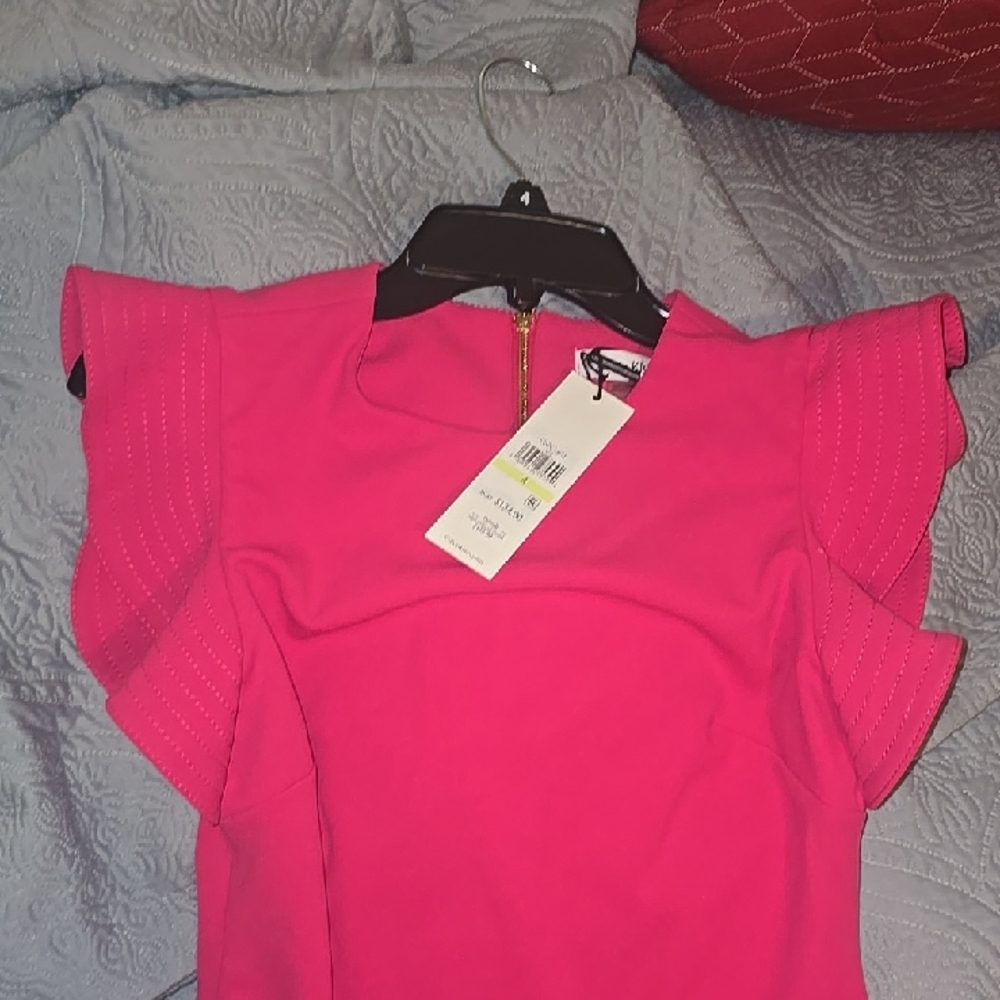 Calvin Klein Collection Vibrant Pink Blouse with Ruffle Sleeves